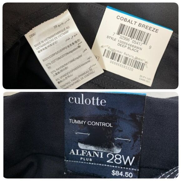 Alfani Plus Wide Leg Tummy Control Cropped Trousers Culottes 28W Black - Picture 5 of 8